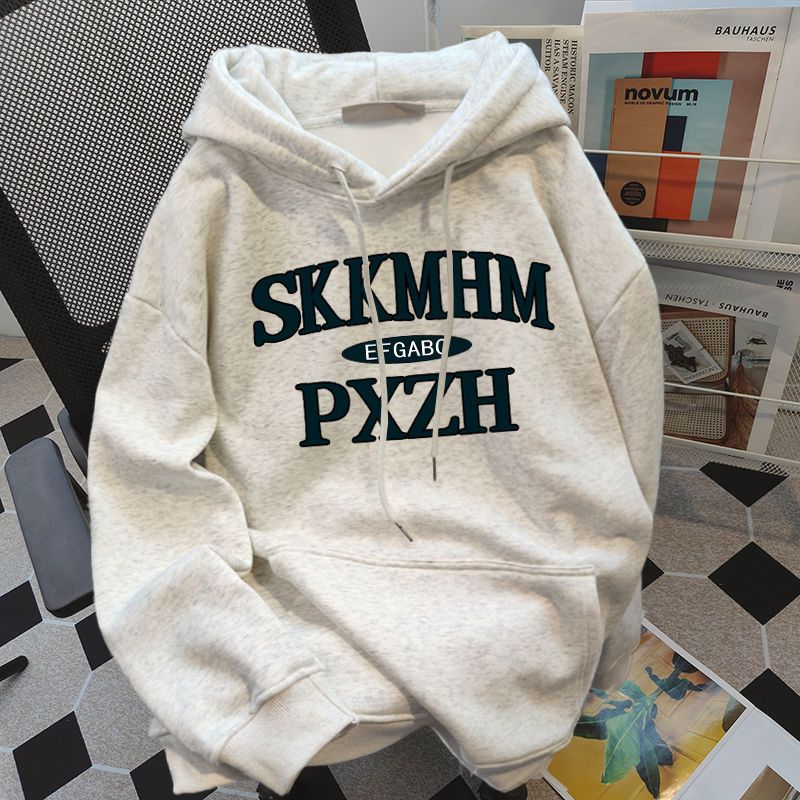 American original high street fashion brand letter hooded sweatshirt for men and women autumn and winter plus velvet heavy cotton loose couple coat