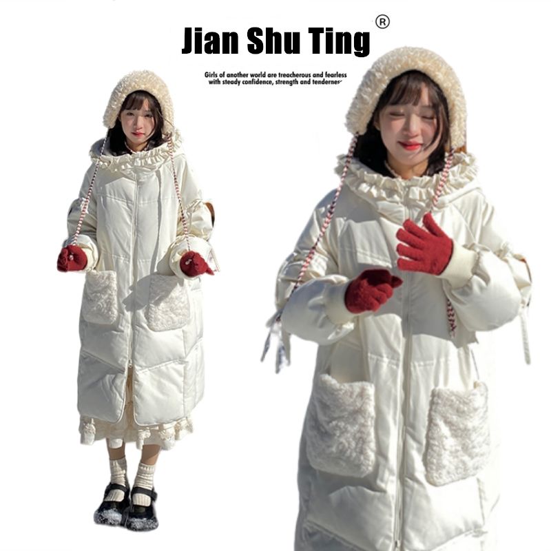 罐頭士多所美拉德可愛軟妹麵包服小眾過膝連帽白色棉服女長款棉衣