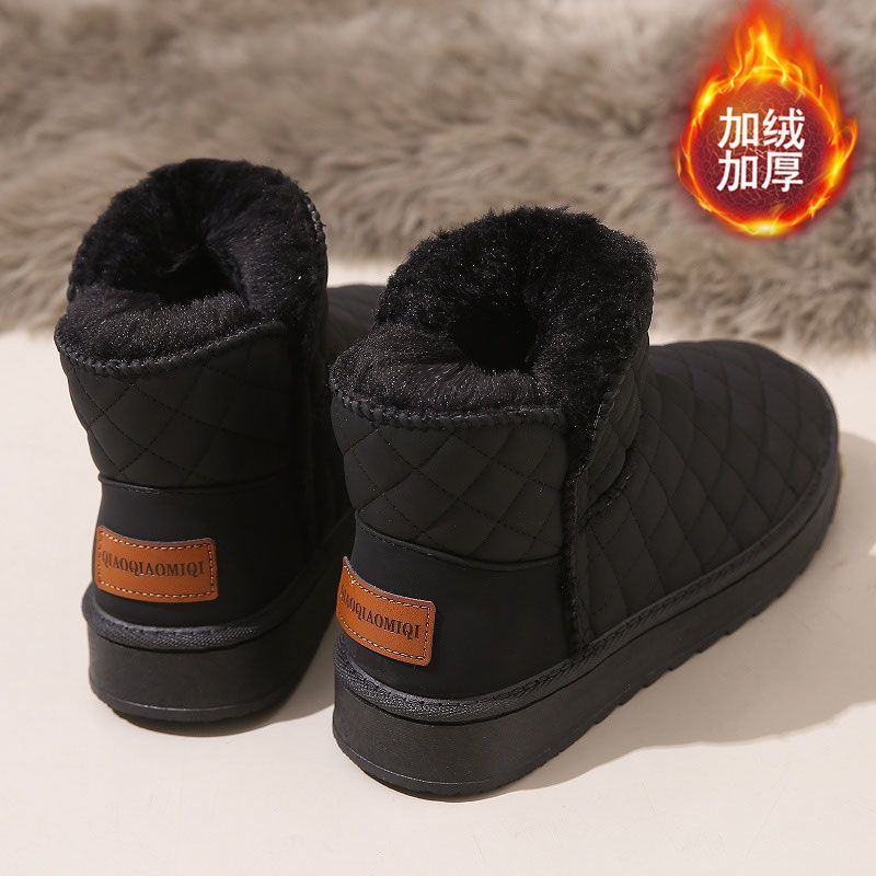 Snow boots for women  new winter plus velvet thickening and warmth Northeast large cotton shoes leather surface waterproof anti-slip bread