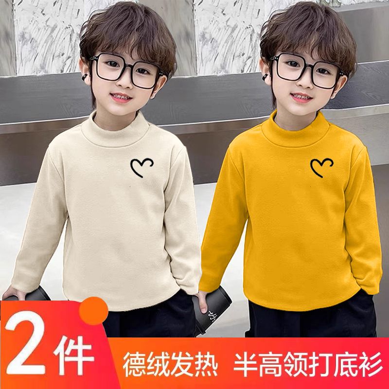 Children's double-sided German velvet autumn and winter  new children's outer pullover half-high collar thickened warm brushed bottoming shirt