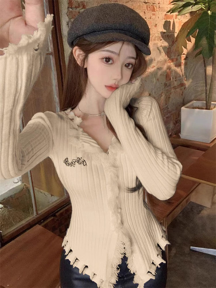 不規則毛衣女2023秋冬新款內搭打底衫緊身針織衫設計感長袖上衣潮