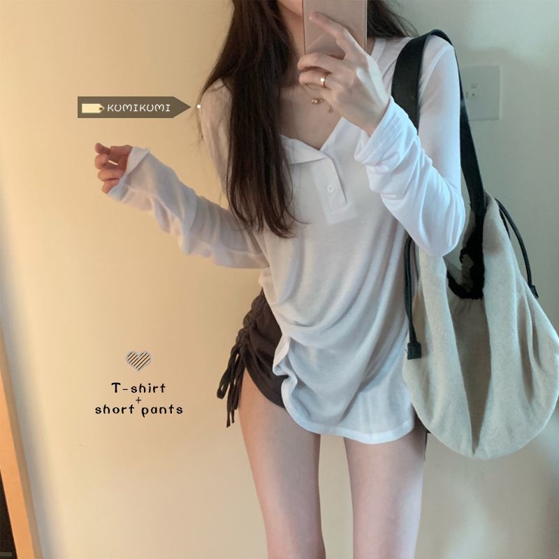 Lazy style white long-sleeved T-shirt for women in autumn new thin loose slimming casual bottoming shirt top