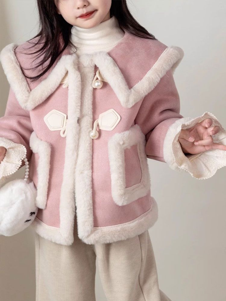 女童加绒羊羔毛外套秋冬季新款2023皮毛儿童洋气宝宝冬装加厚上衣
