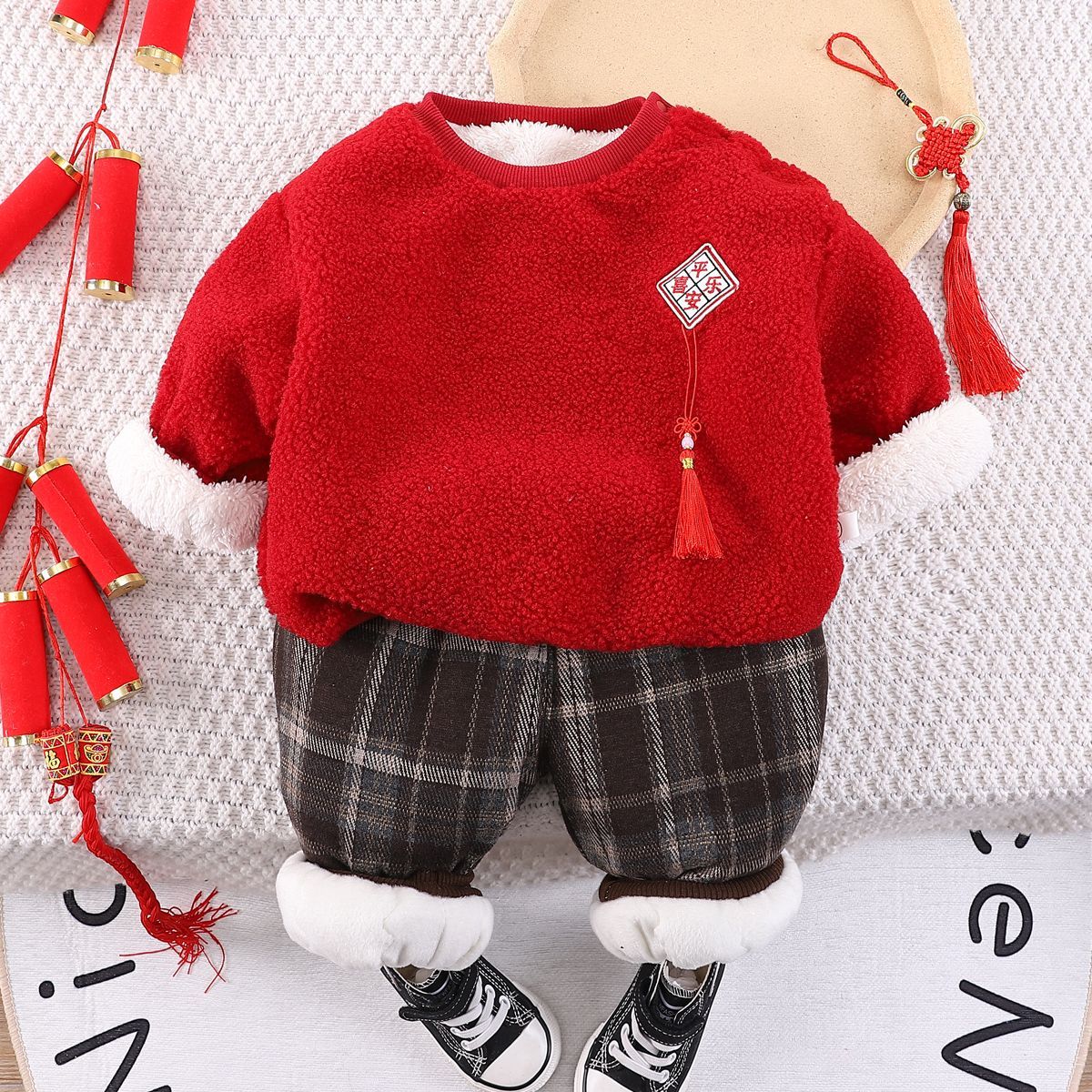 男童拜年服套装婴儿童唐装中国风男宝宝冬装加绒加厚卫衣两件套潮