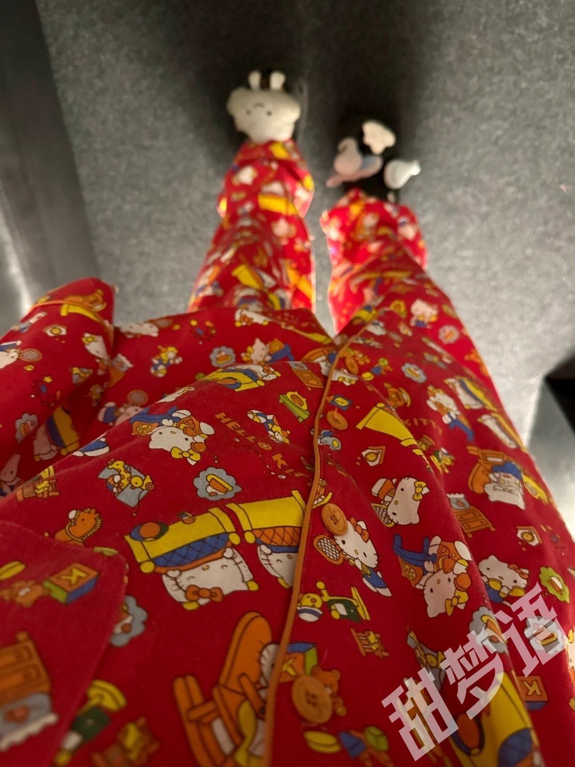 網紅卡通甜美少女紅色KT貓印花開衫睡衣女春秋2023新款家居服套裝