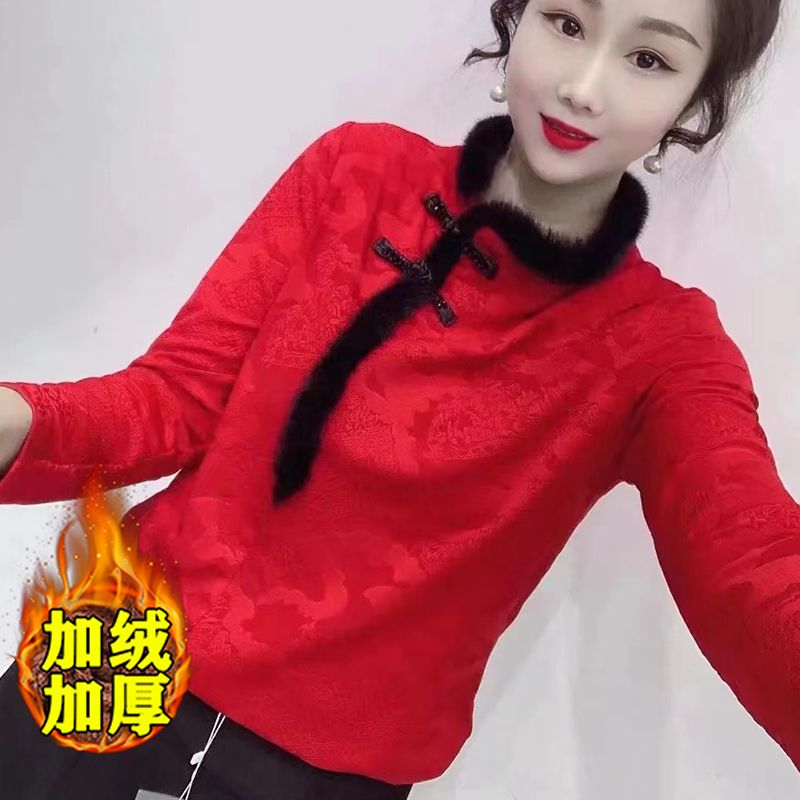 民族風新款上衣時尚盤扣領洋氣修身百搭長袖設計感女士小衫上衣