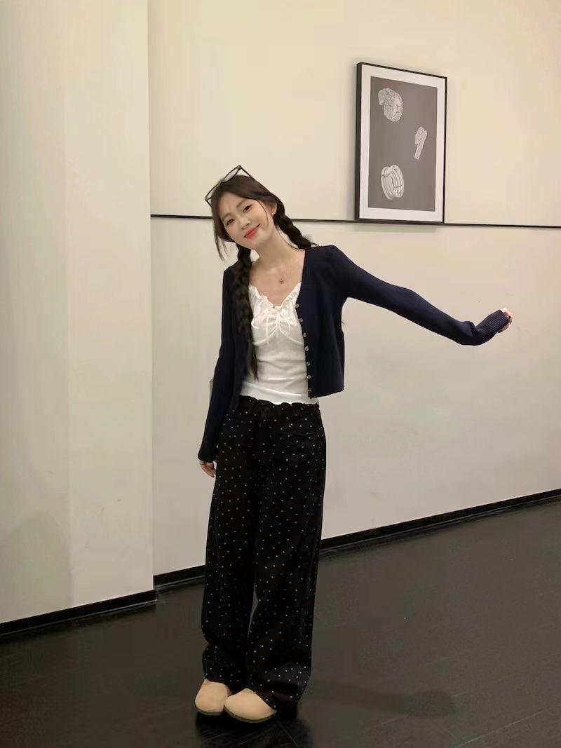 黑色印花設計直筒牛仔褲女秋冬新款復古高腰顯瘦休閒垂感拖地長褲