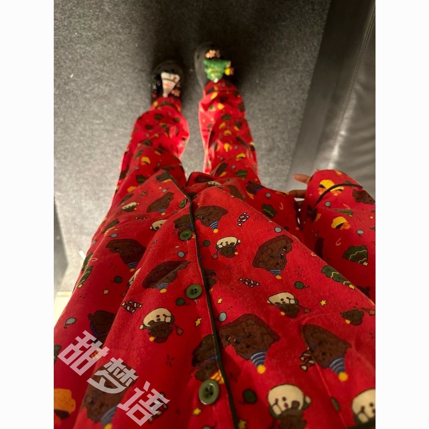 新年战袍秋冬款红色圣诞狗磨毛睡衣少女可爱中国风家居服休闲套装