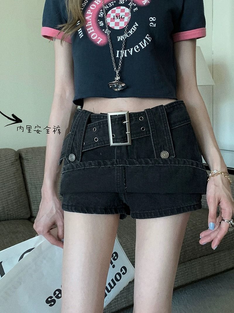 Denim skirt for women 2024 spring and summer new style retro high-waisted hottie skirt with hip-covering A-line culottes skirt