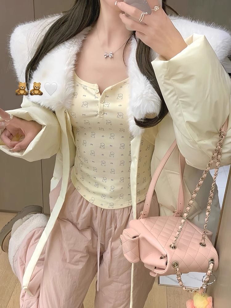 設計感小熊T恤女秋冬磨毛加絨加厚bm風甜辣妹內搭短款打底衫上衣