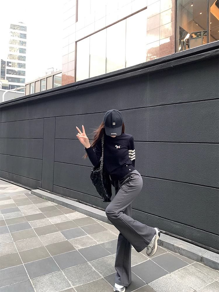 美式復古微喇運動褲女新款春秋季辣妹低腰直筒顯瘦休閒加絨長褲