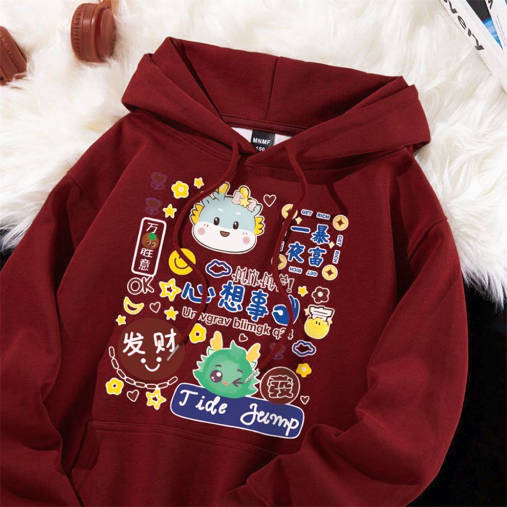 Heavyweight pure cotton silver fox velvet Maillard burgundy hooded sweatshirt for men and women in autumn and winter loose lazy style jacket trend