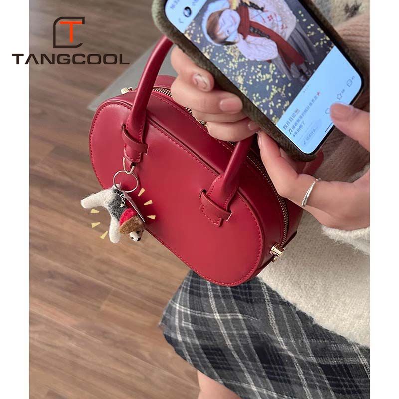 Korean niche portable bowling bag for women, trendy retro small square bag, versatile cross-body red bag