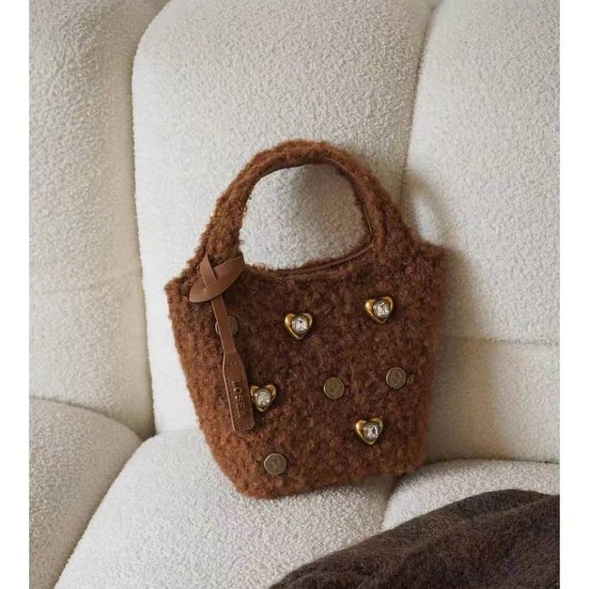 Autumn and winter cross-body plush velvet diamond-encrusted mini bag for women 2023 new hand-held small bag bucket bag