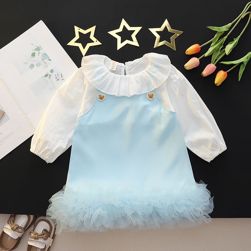 Baby girl spring and autumn Korean style new birthday dress skirt children's fluffy lace hem spring style dress