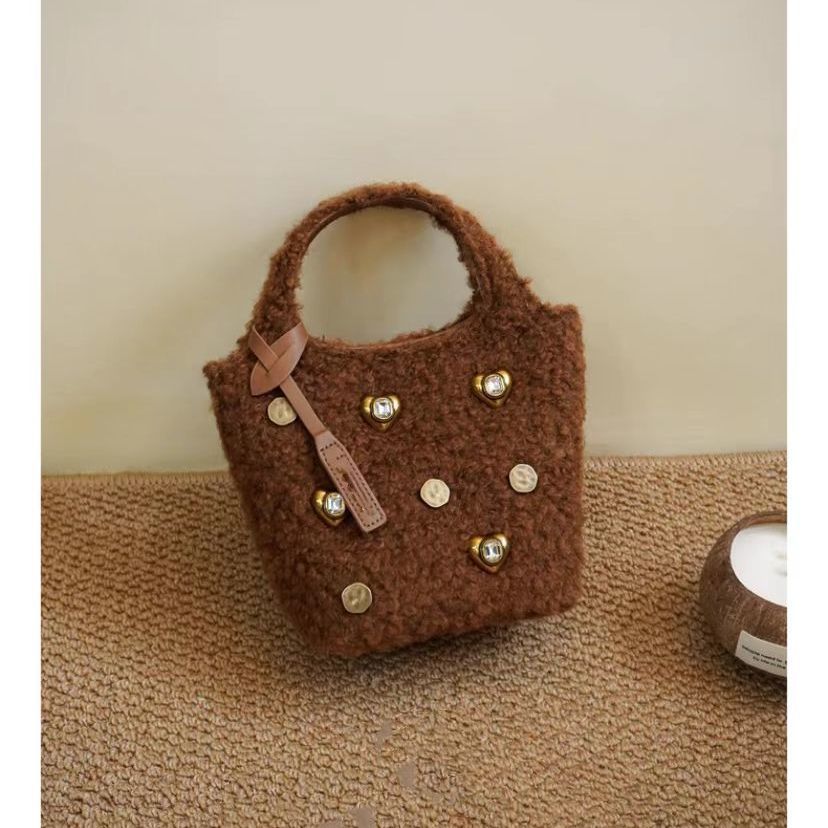Autumn and winter cross-body plush velvet diamond-encrusted mini bag for women  new hand-held small bag bucket bag
