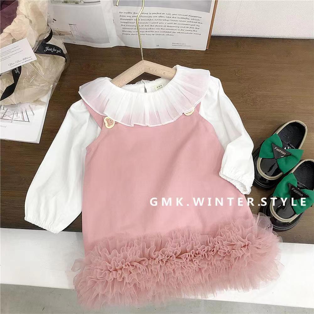 Baby girl spring and autumn Korean style new birthday dress skirt children's fluffy lace hem spring style dress