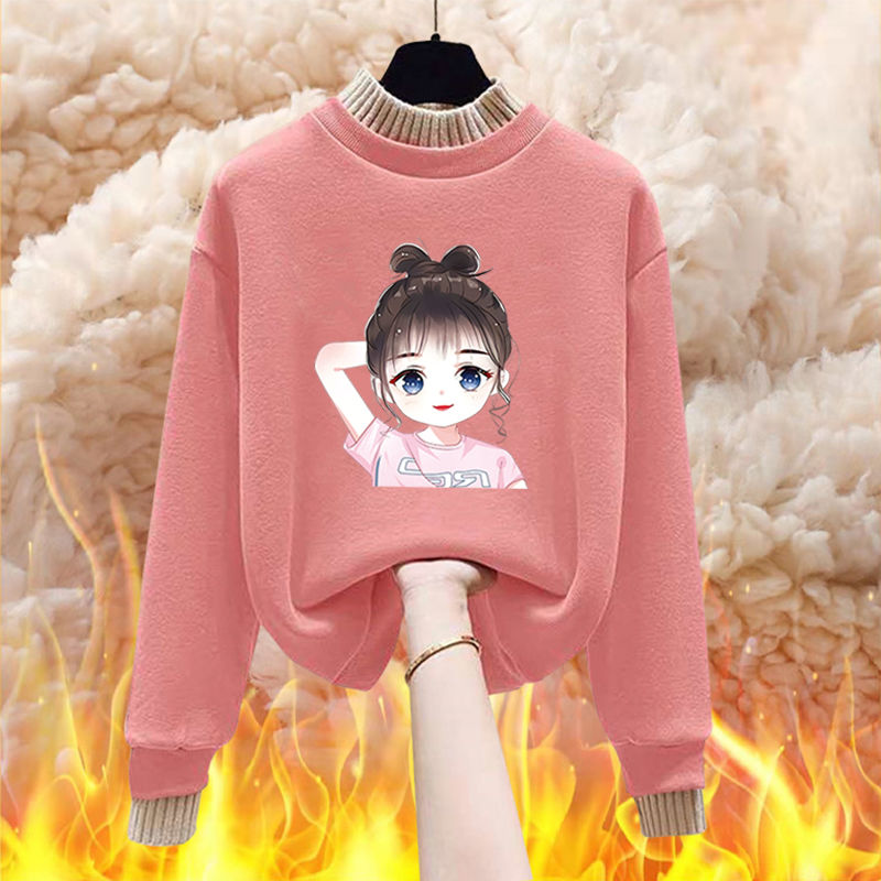 Winter new style spliced ​​high collar plus velvet warm casual and stylish Korean version ins style loose girl trendy fashion sweatshirt