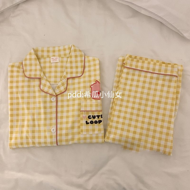 格子loopy露比睡衣女春秋季新款長袖長褲ins風學生居家服套裝外穿