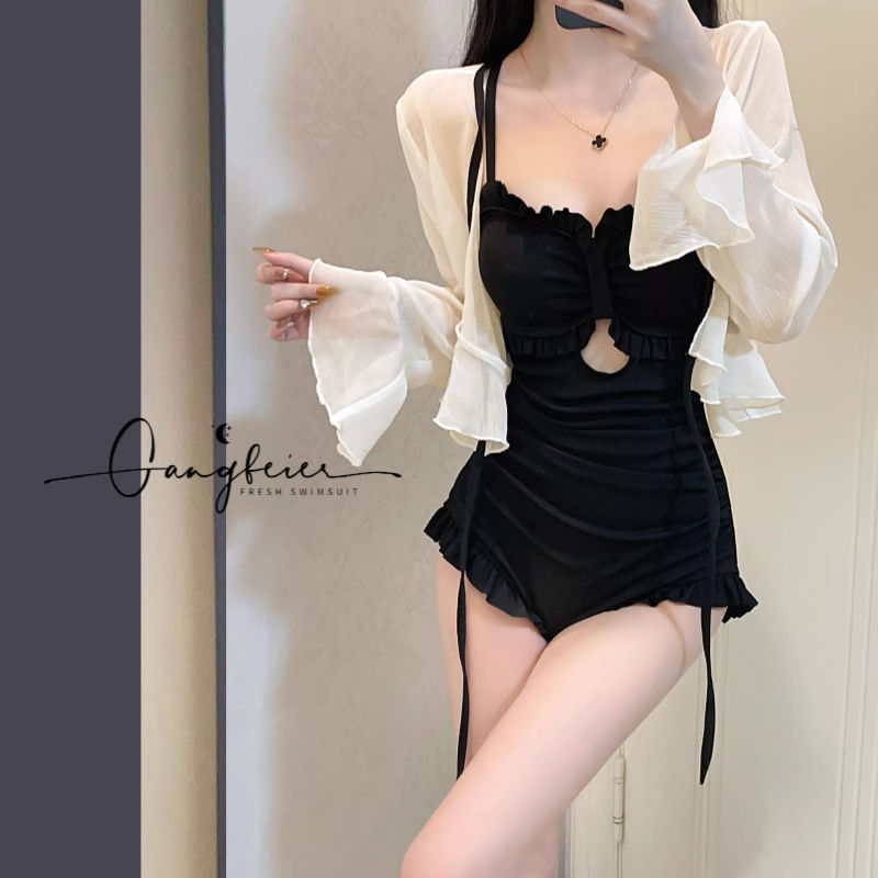 2024新款長袖泳衣女款罩衫ins超仙辣妹泡溫泉連體高級感游泳衣女