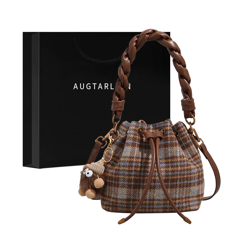 AUGTARLION forest style high-value small bag for going out new fashion retro texture woolen plaid large capacity bag