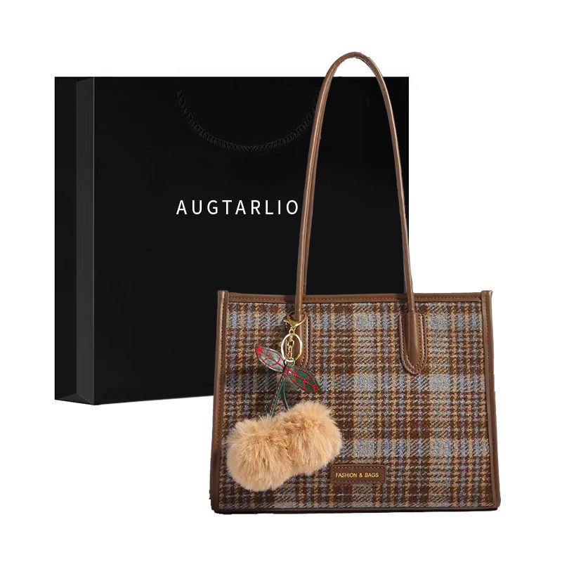 AUGTARLION retro woolen large bag women's new fashion large-capacity shoulder bag high-end commuter armpit bag
