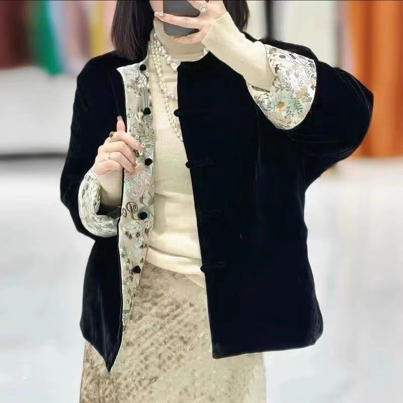 Reversible thickened New Year's shirt top for women hot style new winter new Chinese style Chinese style velvet and cotton coat for women