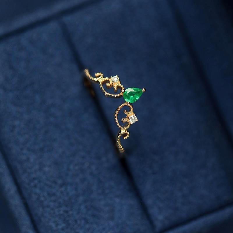 Vintage Kronenring Aus 925 Silber Mit Smaragdgrünem Edelstein_voghion.com