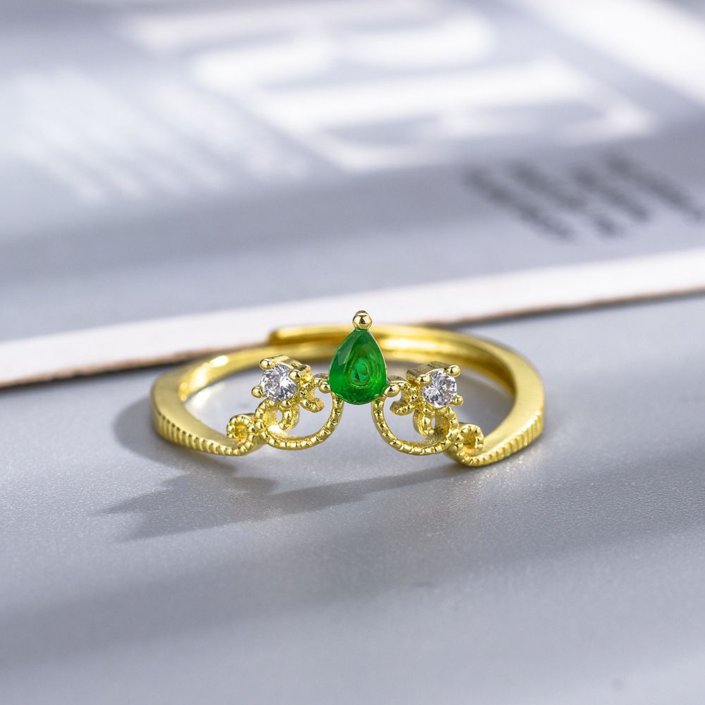 Vintage Kronenring Aus 925 Silber Mit Smaragdgrünem Edelstein_voghion.com