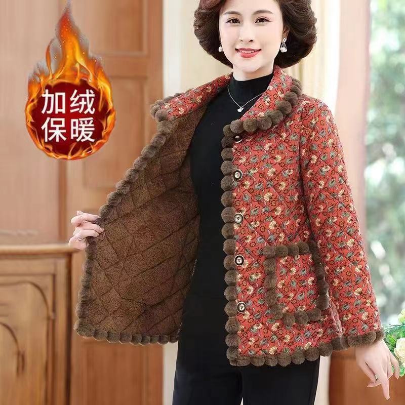 Mother's clothing autumn and winter new cotton coat plus velvet thickened cotton coat western style middle-aged and elderly women's loose warm cotton jacket