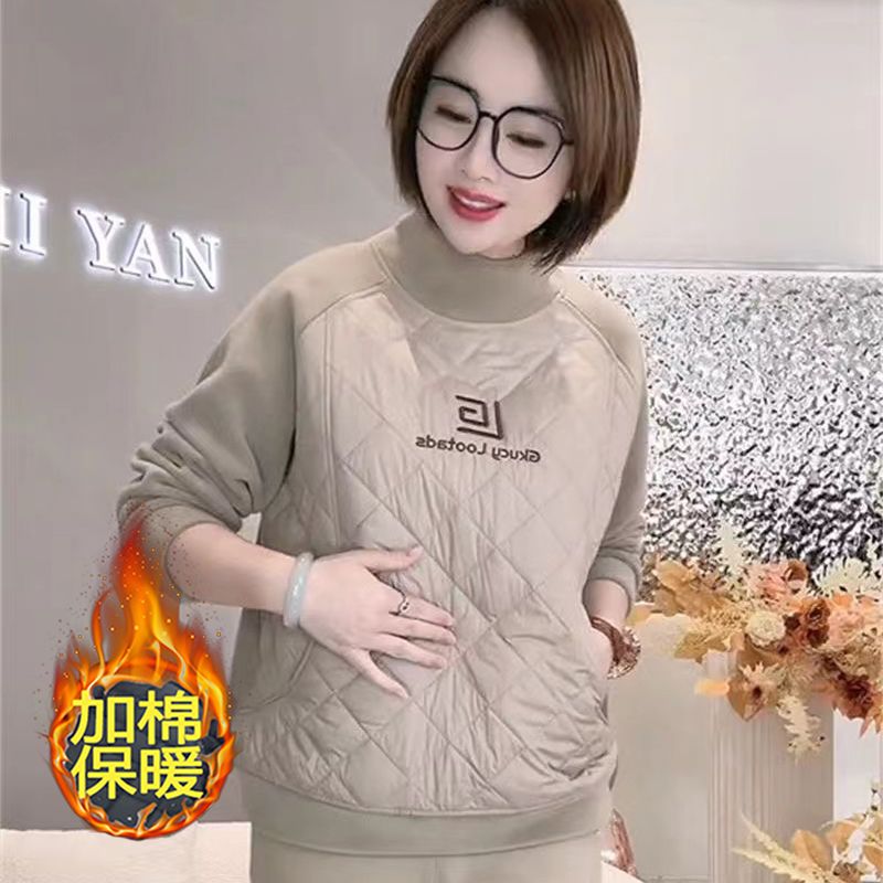 2023年秋冬新款時尚休閒百搭設計感3D壓棉刺繡加絨加厚半高領衛衣