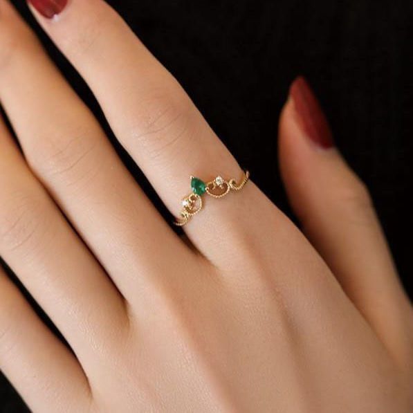 Vintage Kronenring Aus 925 Silber Mit Smaragdgrünem Edelstein_voghion.com