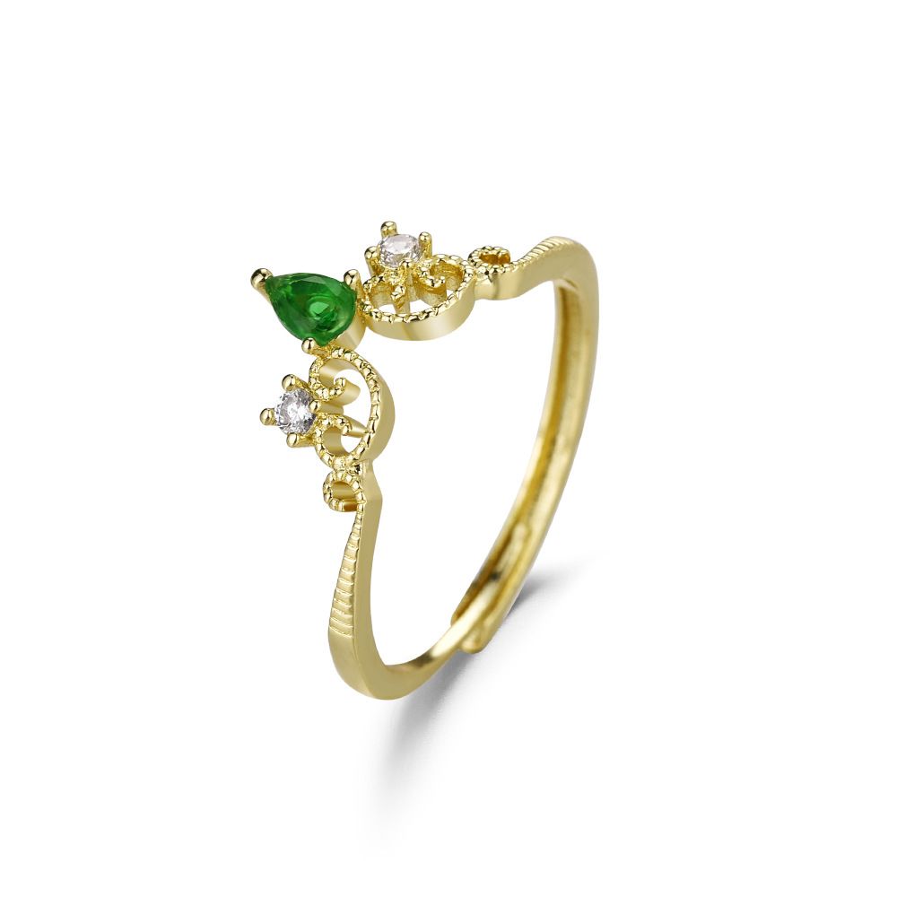 Vintage Kronenring Aus 925 Silber Mit Smaragdgrünem Edelstein_voghion.com