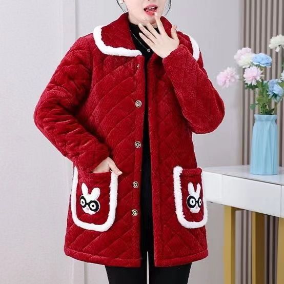 Three-layer velvet and cotton women's cotton-padded jacket, middle-aged and elderly fashionable new home clothes, winter outer wear overalls