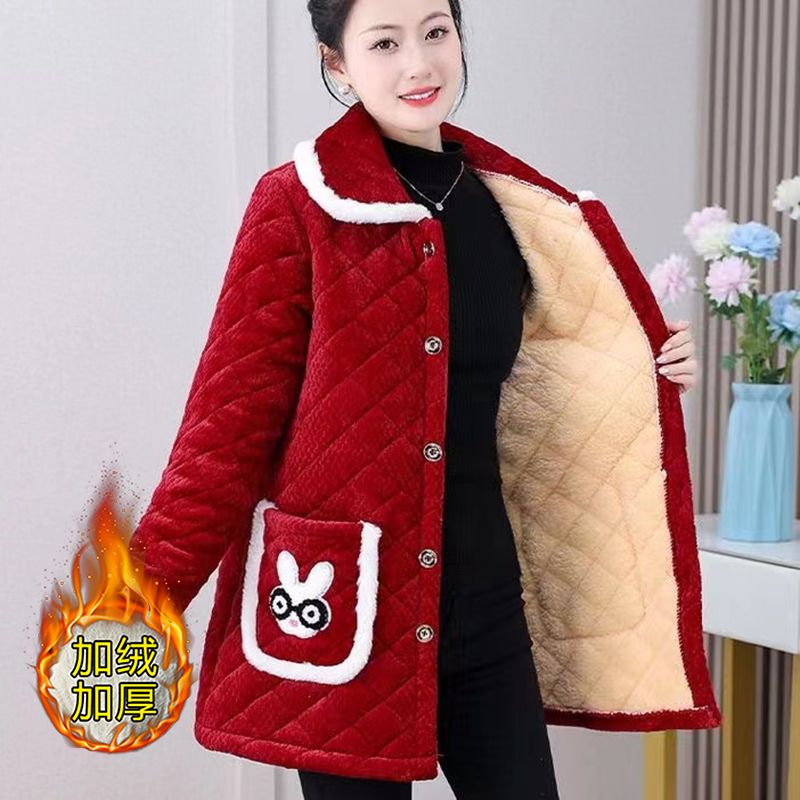 Three-layer velvet and cotton women's cotton-padded jacket, middle-aged and elderly fashionable new home clothes, winter outer wear overalls