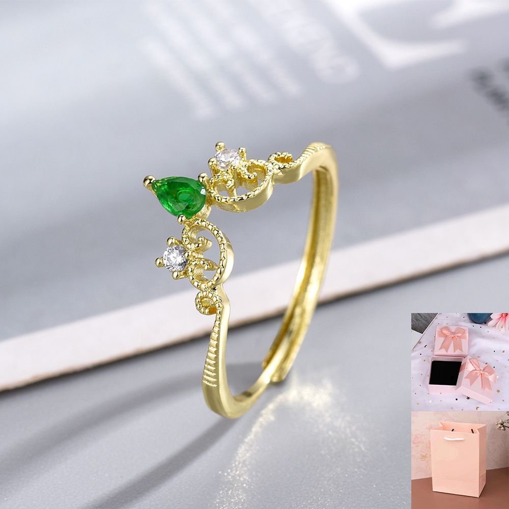 New Crown Emerald Gemstone Ring Open Female S925 Silver Vintage Elegant Design Sense Light Luxury Fashion_voghion.com
