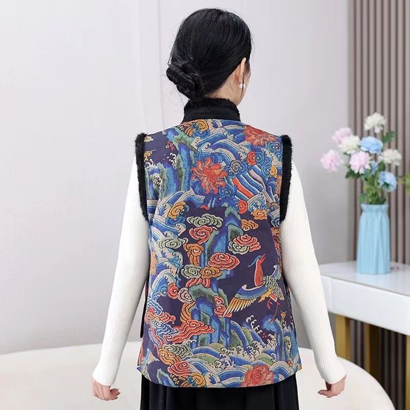 Chinese style autumn and winter vest New Year's shirt retro vest ethnic new coat embroidered vest temperament top