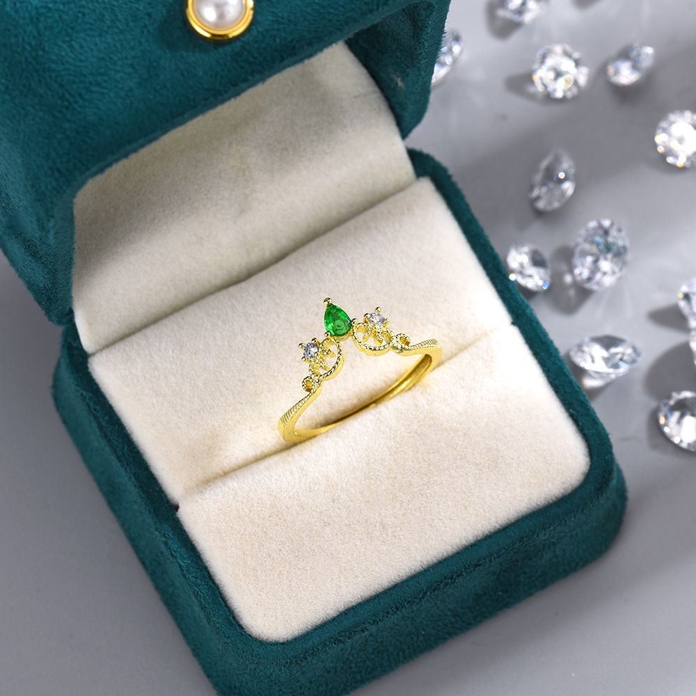 Vintage Kronenring Aus 925 Silber Mit Smaragdgrünem Edelstein_voghion.com