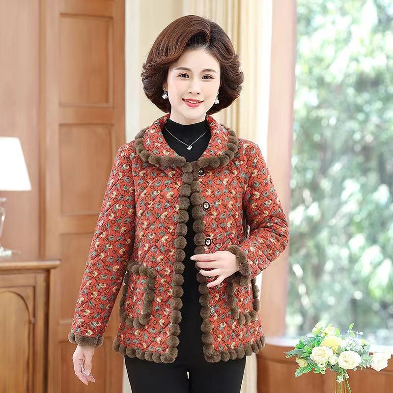 Mother's clothing autumn and winter new cotton coat plus velvet thickened cotton coat western style middle-aged and elderly women's loose warm cotton jacket