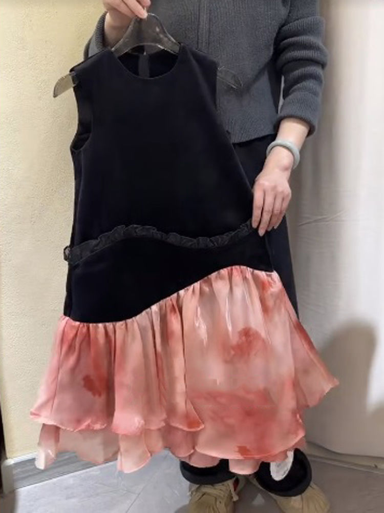 韓版童裝女童復古絲絨背心裙春秋季女中大童法式浪漫魚尾裙連衣裙
