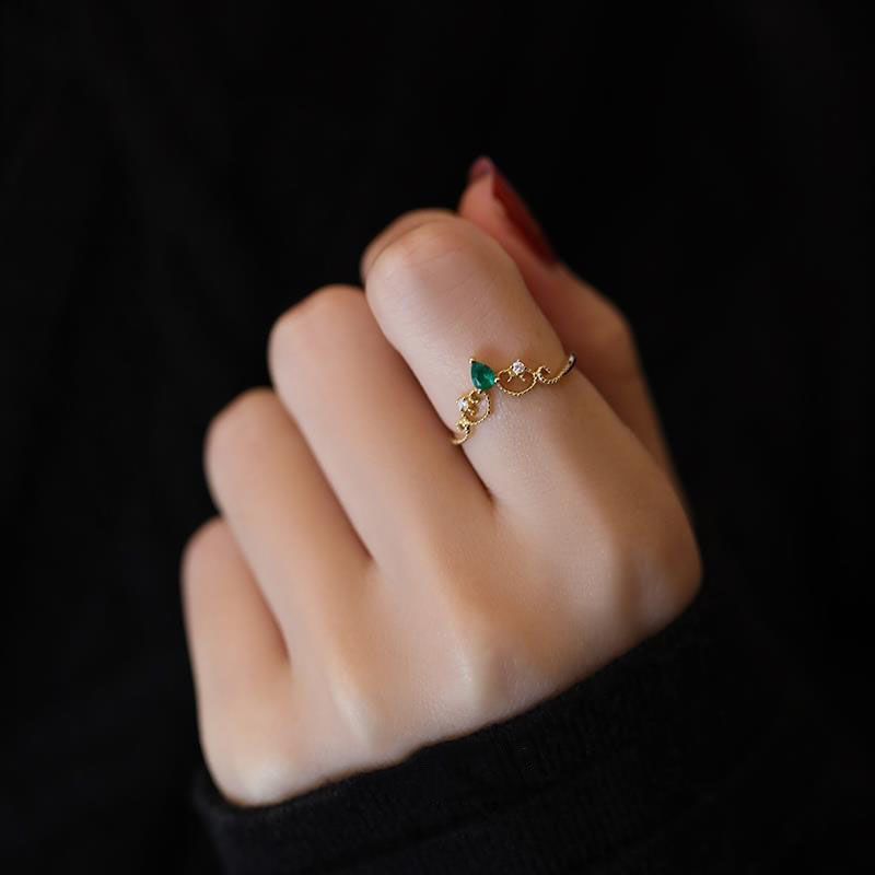 Vintage Kronenring Aus 925 Silber Mit Smaragdgrünem Edelstein_voghion.com