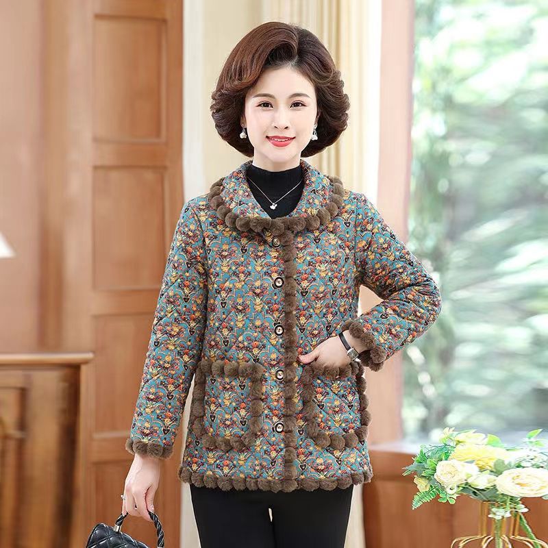 Mother's clothing autumn and winter new cotton coat plus velvet thickened cotton coat western style middle-aged and elderly women's loose warm cotton jacket