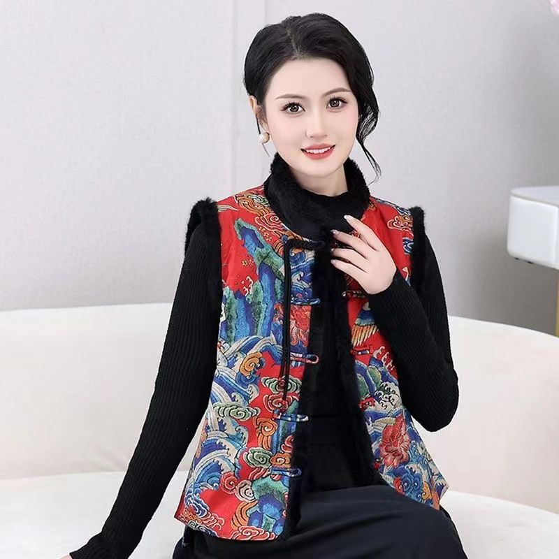 Chinese style autumn and winter vest New Year's shirt retro vest ethnic new coat embroidered vest temperament top