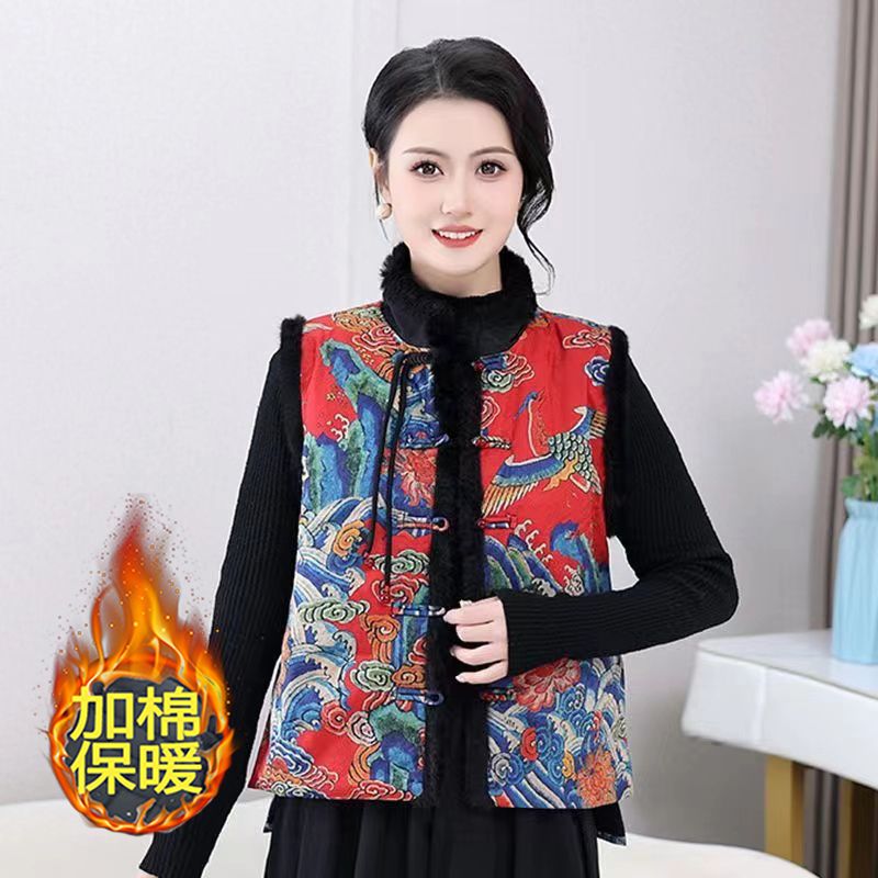 Chinese style autumn and winter vest New Year's shirt retro vest ethnic new coat embroidered vest temperament top