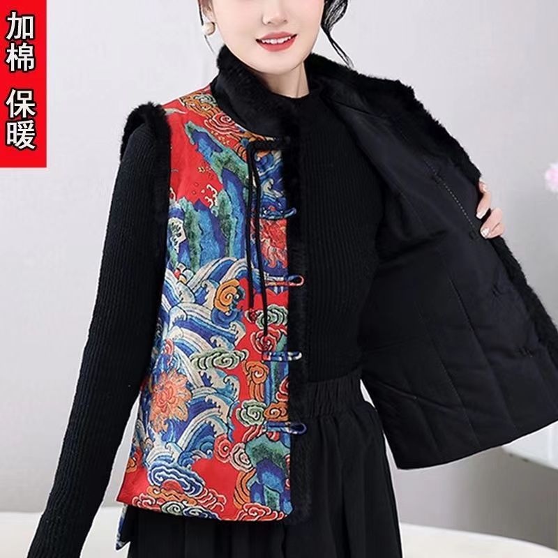 Chinese style autumn and winter vest New Year's shirt retro vest ethnic new coat embroidered vest temperament top