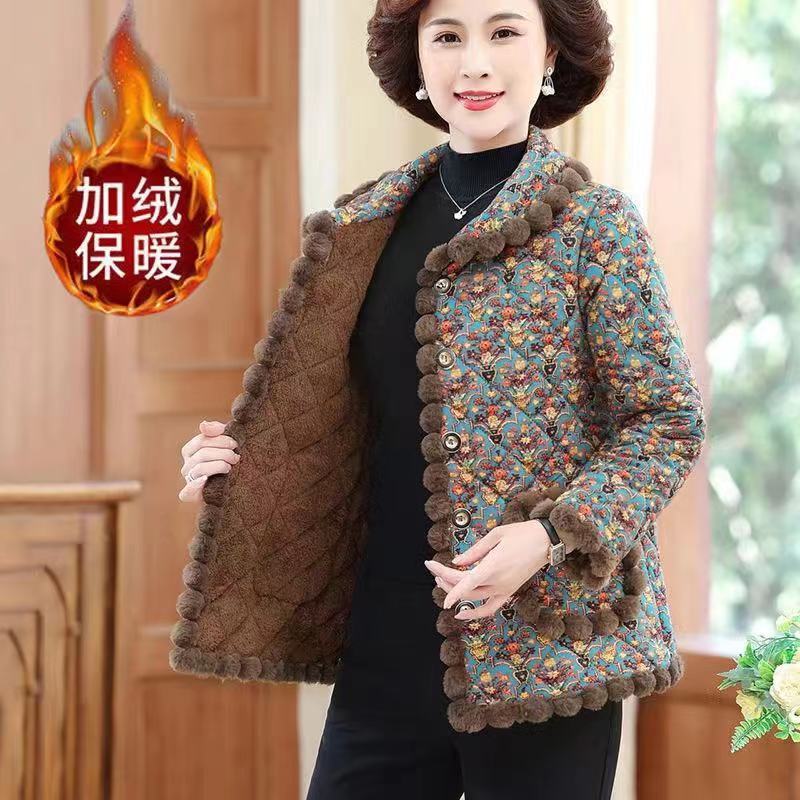 Mother's clothing autumn and winter new cotton coat plus velvet thickened cotton coat western style middle-aged and elderly women's loose warm cotton jacket