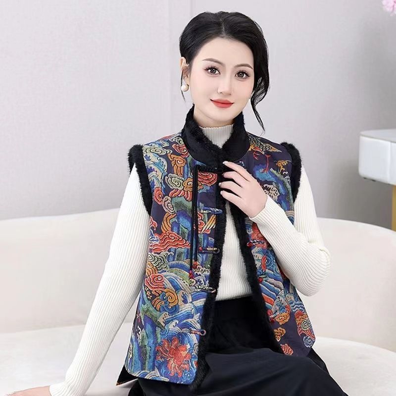 Chinese style autumn and winter vest New Year's shirt retro vest ethnic new coat embroidered vest temperament top