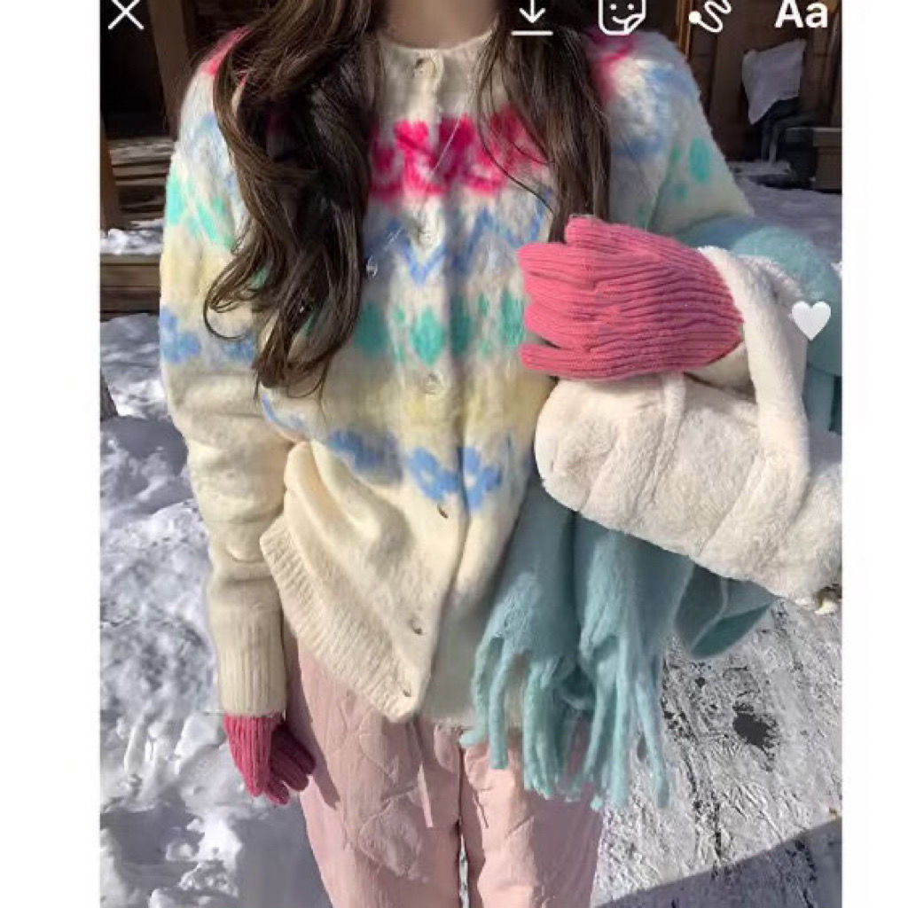 白水女【費爾島毛衣】撞色毛衣女2023新款冬季設計感加厚圓領上衣