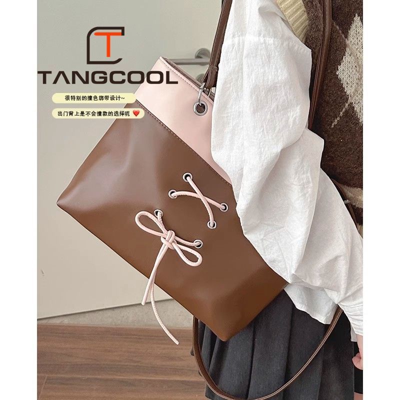 Large-capacity ballet style contrasting color tote bag women's new winter high-end texture niche shoulder handbag