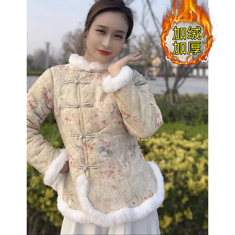  new Chinese style plus velvet winter thickening new plus velvet national style cotton coat cotton coat plate button cotton jacket retro western style women